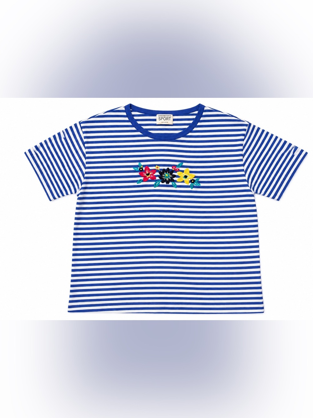 Vintage Jaclyn Smith Blue & White Striped Floral T-Shirt 🌼